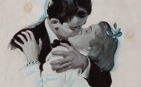 old, couple, love, vintage, art, illust ...